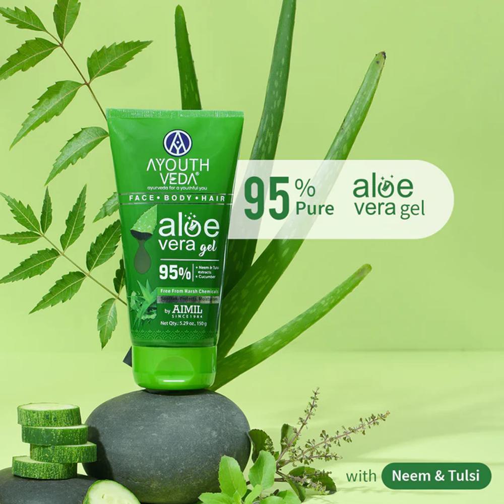 Aloe Vera Gel with Neem, Tulsi & Cucumber to Cool, Soothe Irritation & Calm Inflamed or Dry Skin
