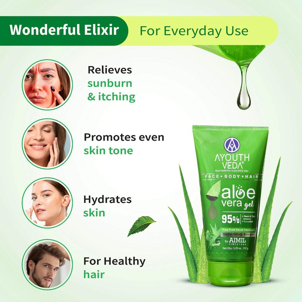Aloe Vera Gel with Neem, Tulsi & Cucumber to Cool, Soothe Irritation & Calm Inflamed or Dry Skin