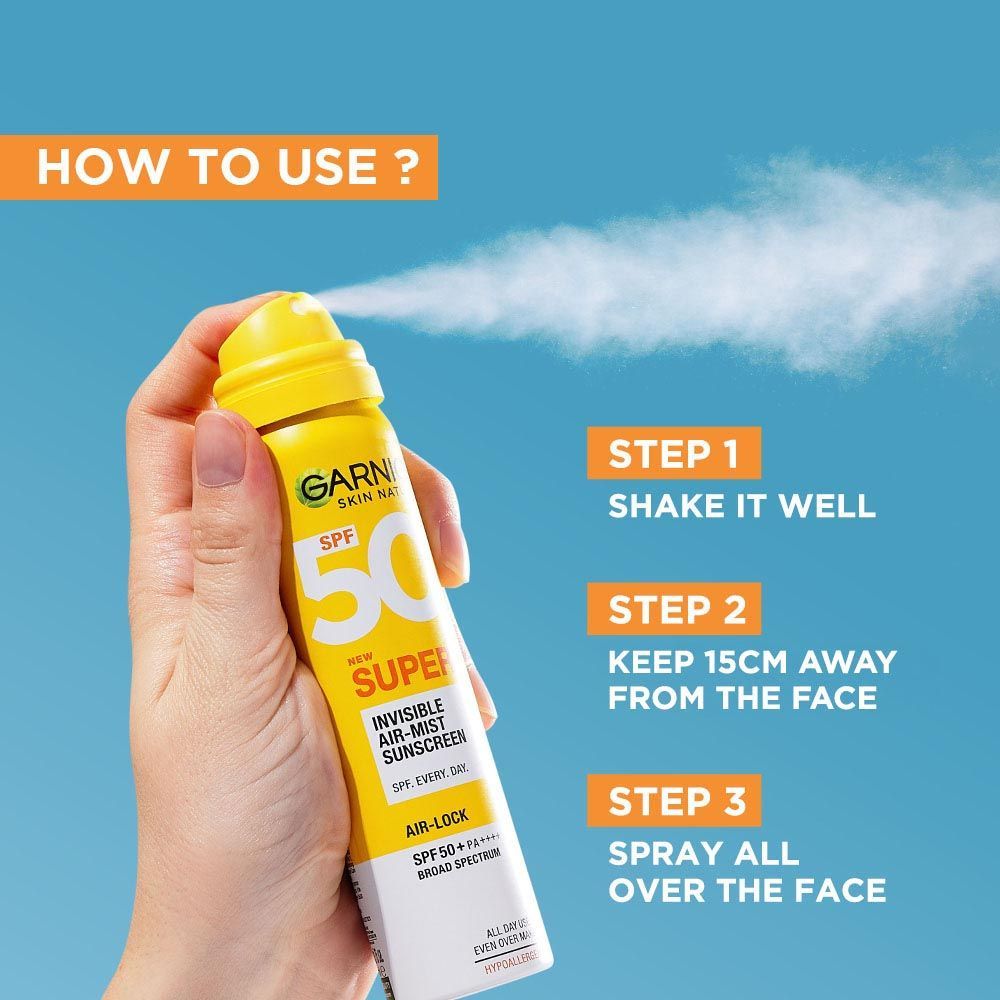 Super UV Invisible Air Mist Spray Sunscreen SPF50 PA++++ For UVA/B, Over Makeup Spray, No White Cast