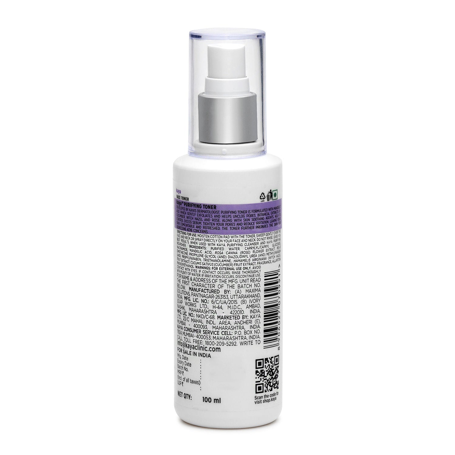 Acne Care Purifying Toner | Alcohol Free Toner With Niacinamide | Acne Prone Skin | Gentle Exfoliation| Clears Acne & Pimples|For Oily & Combination Skin | 100m