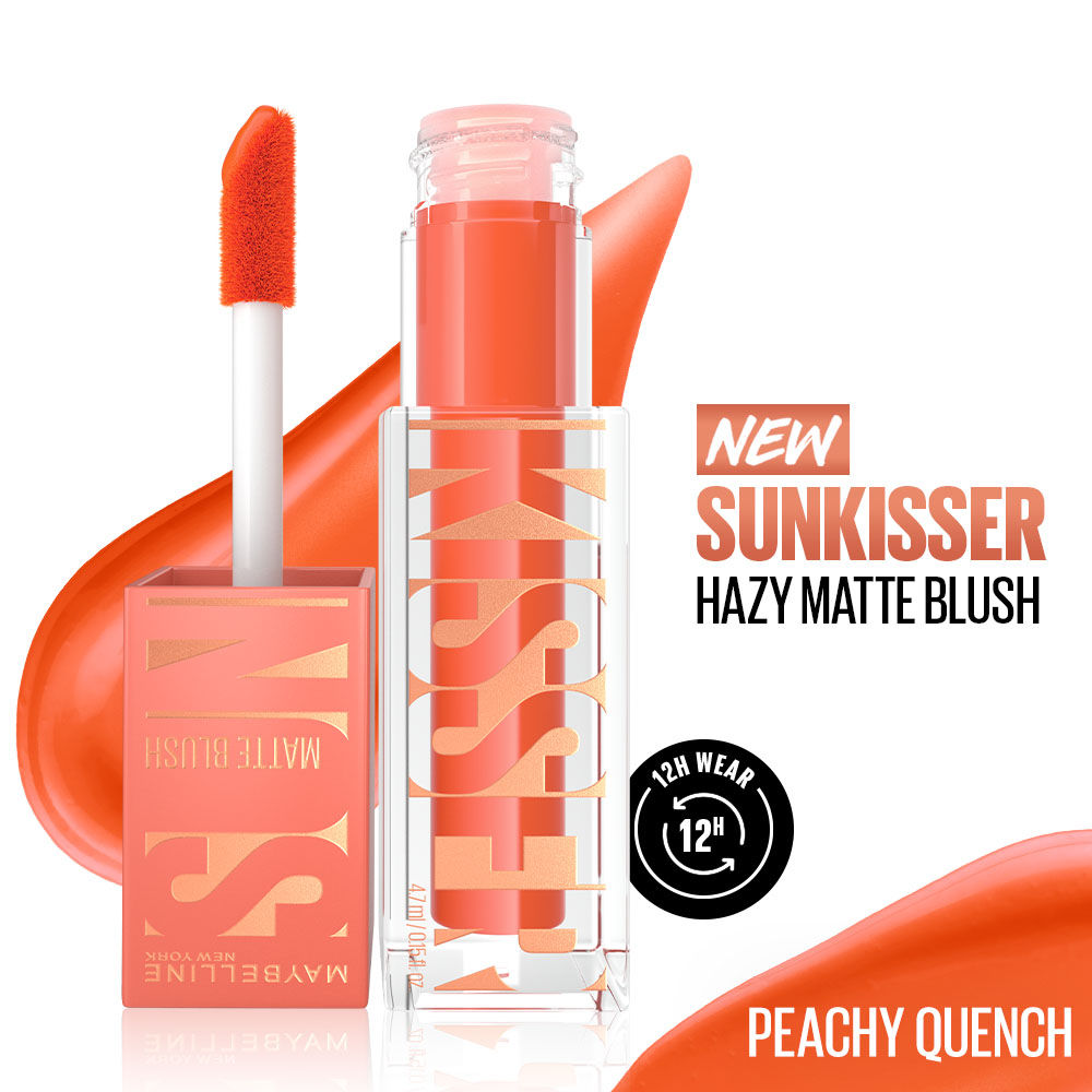 Maybelline Sunkisser Hazy Matte Blush, 12HR Sunkissed Cheeks, Transfer & Sweat-proof, Pink Mirage - Peachy Quench