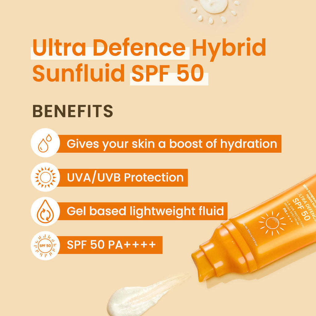 Ultra Defence Hybrid Sun Fluid SPF 50, Broad Spectrum, UVA UVB Protection, PA++++