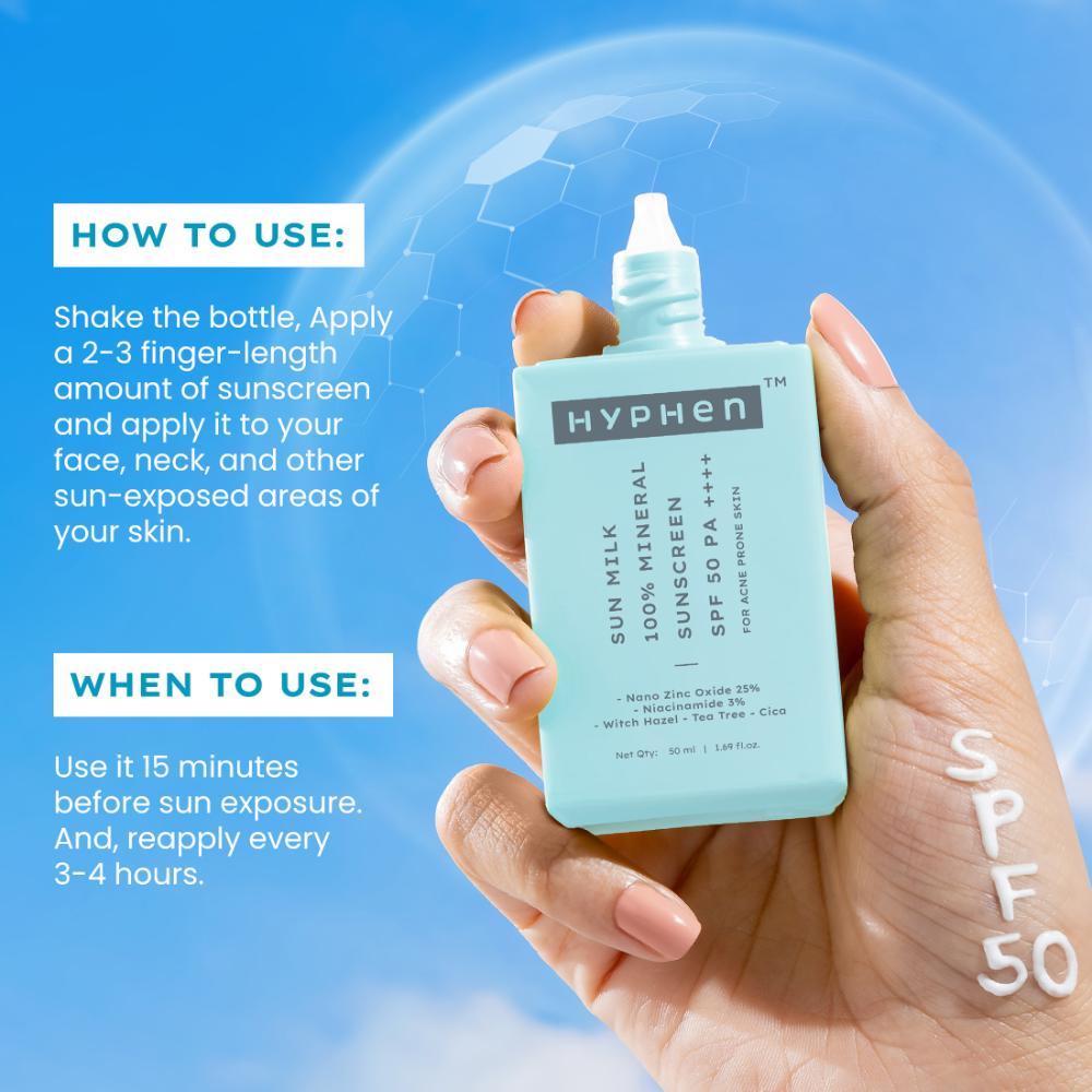 Sun Milk 100% Mineral Sunscreen SPF 50 PA++++ 25% Nano Zinc Oxide For Acne Prone, Oily Skin