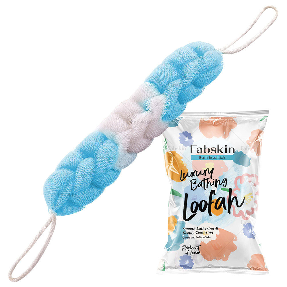 Luxury Bathing Back Scrubber Loofah Belt - Strechable 9 Knots Bath Sponge - Blue