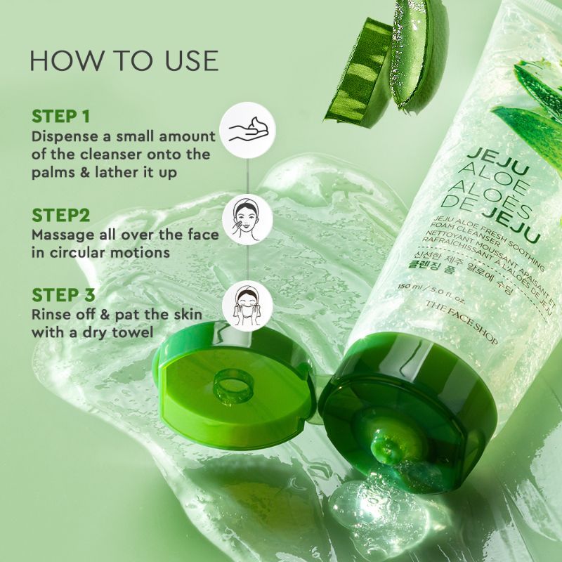 Jeju Aloe Fresh Soothing Foam Cleanser, Gel To Foam Hydrating & Cooling Face Wash