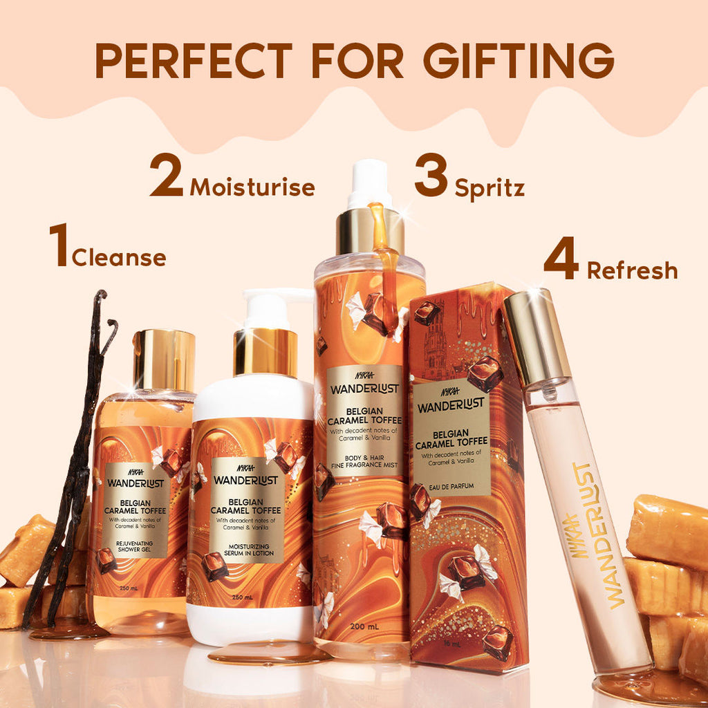 Nykaa Wanderlust Belgian Caramel Toffee Body & Hair Perfume Mist Long Lasting Fragrance For Her