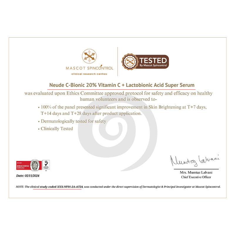 Neude 20% Vitamin C Serum - Glutathione+Red Algae+Kakadu Plum, C-Bionic Super Serum for Skin Brightening
