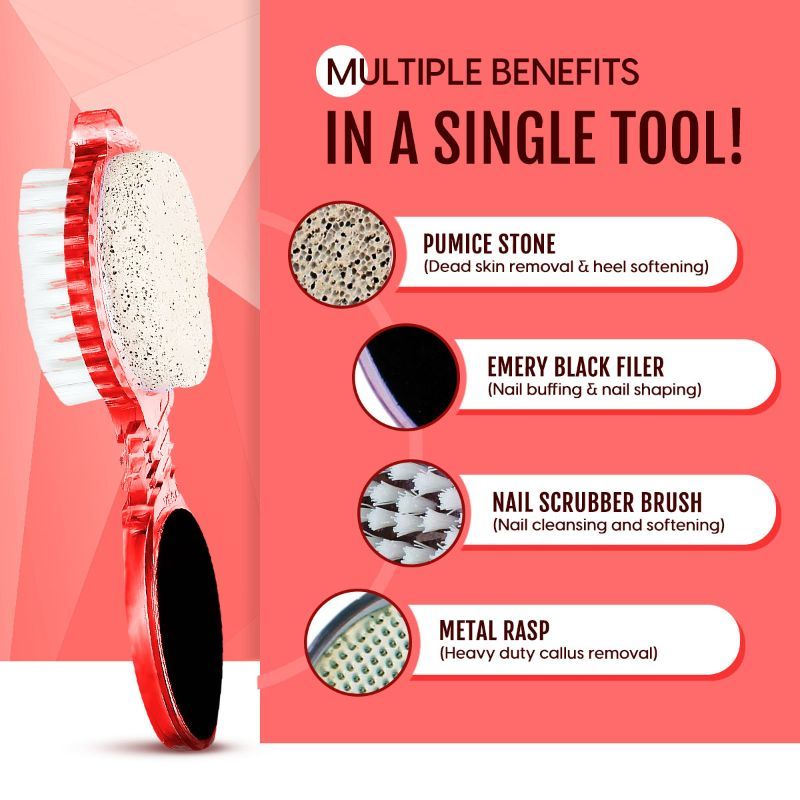 Foot Filer Scrubber 4-in-1 Pedicure Brush Dead Skin, Callus Removal Heels Scraper Pumice Stone