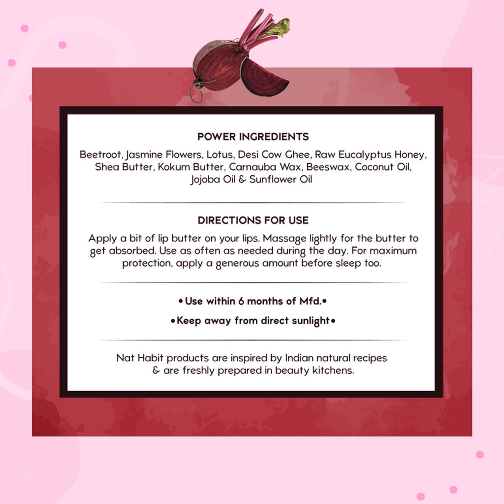 Beetroot Lip Butter With Desi Ghee & Honey Lip Balm For Natural Pink Lips, Lip Moisturizer