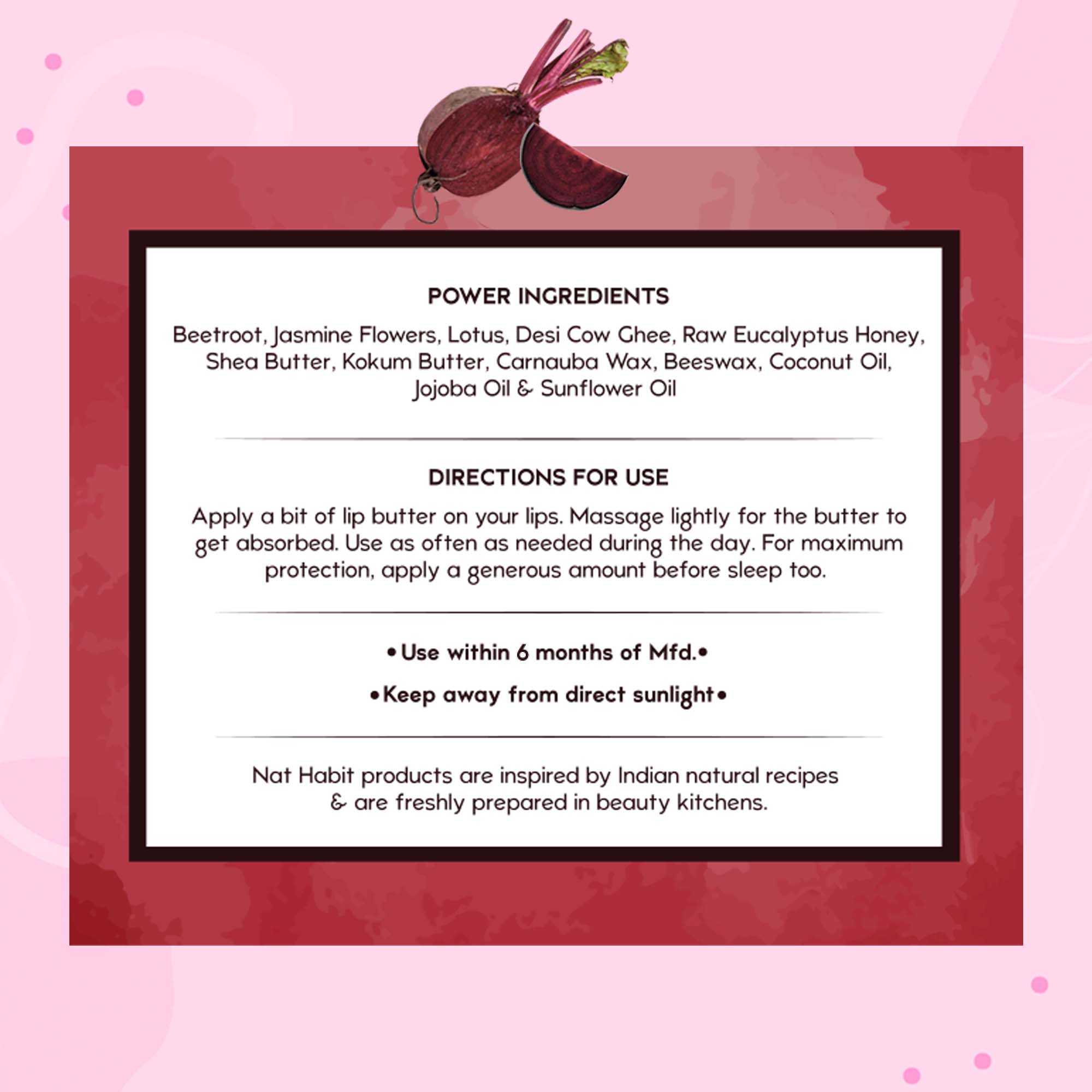 Beetroot Lip Butter With Desi Ghee & Honey Lip Balm For Natural Pink Lips, Lip Moisturizer