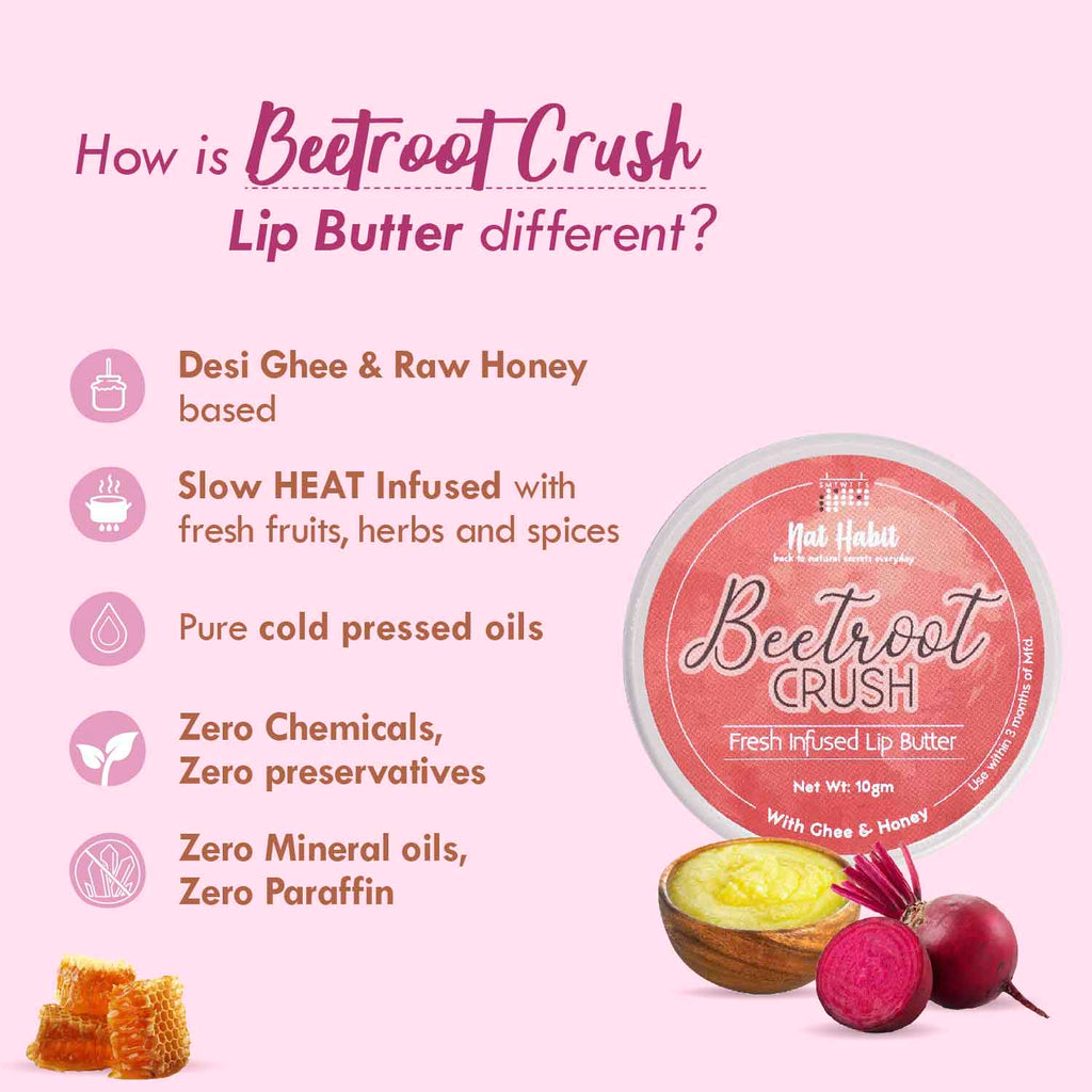 Beetroot Lip Butter With Desi Ghee & Honey Lip Balm For Natural Pink Lips, Lip Moisturizer