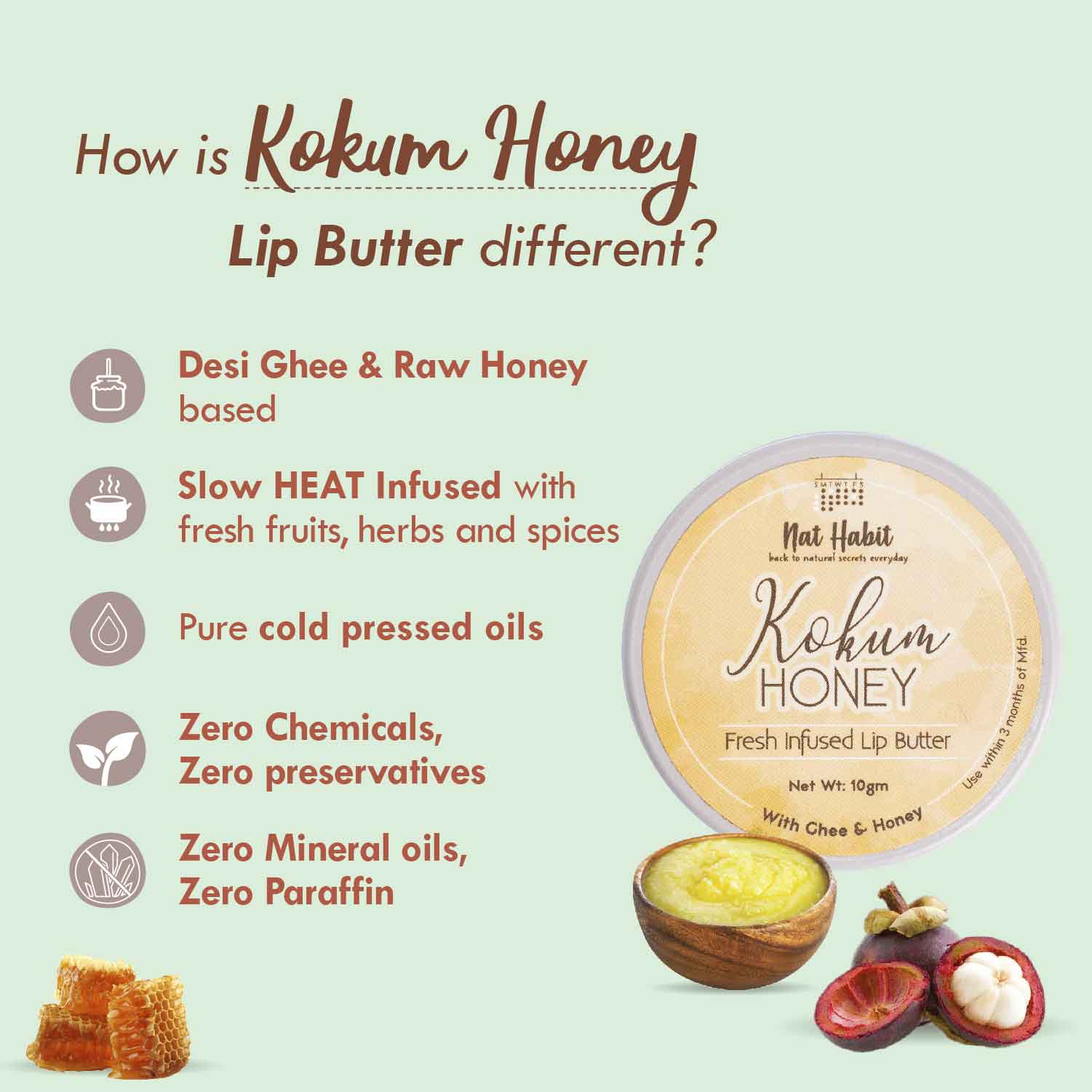 Desi Ghee & Honey Lip Balm - Kokum Honey Lip Butter For Lip Pigmentation & Lip Lightening