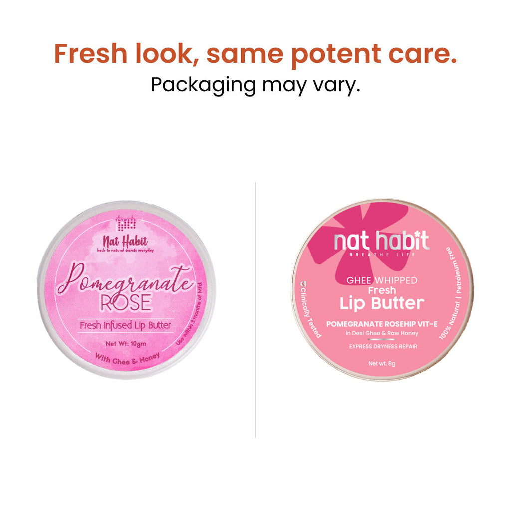 Pomegranate Rose Lip Balm For Dark Pigmented Lips, Lip Butter With Desi Ghee & Honey