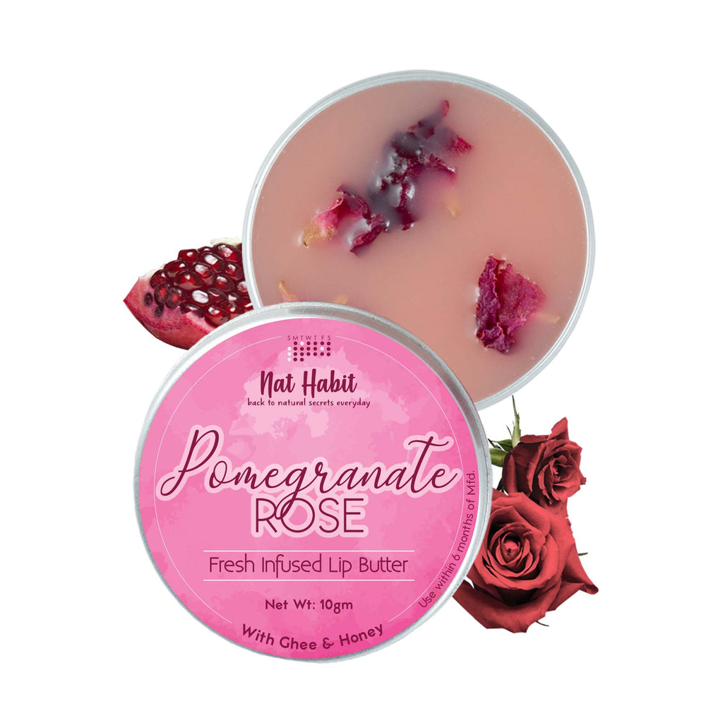 Pomegranate Rose Lip Balm For Dark Pigmented Lips, Lip Butter With Desi Ghee & Honey