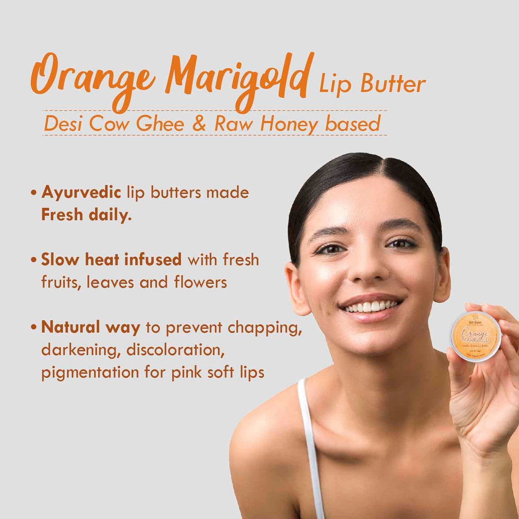 Desi Ghee & Honey Lip Balm, Orange Marigold Lip Butter For Lip Pigmentation & Chapped Lips
