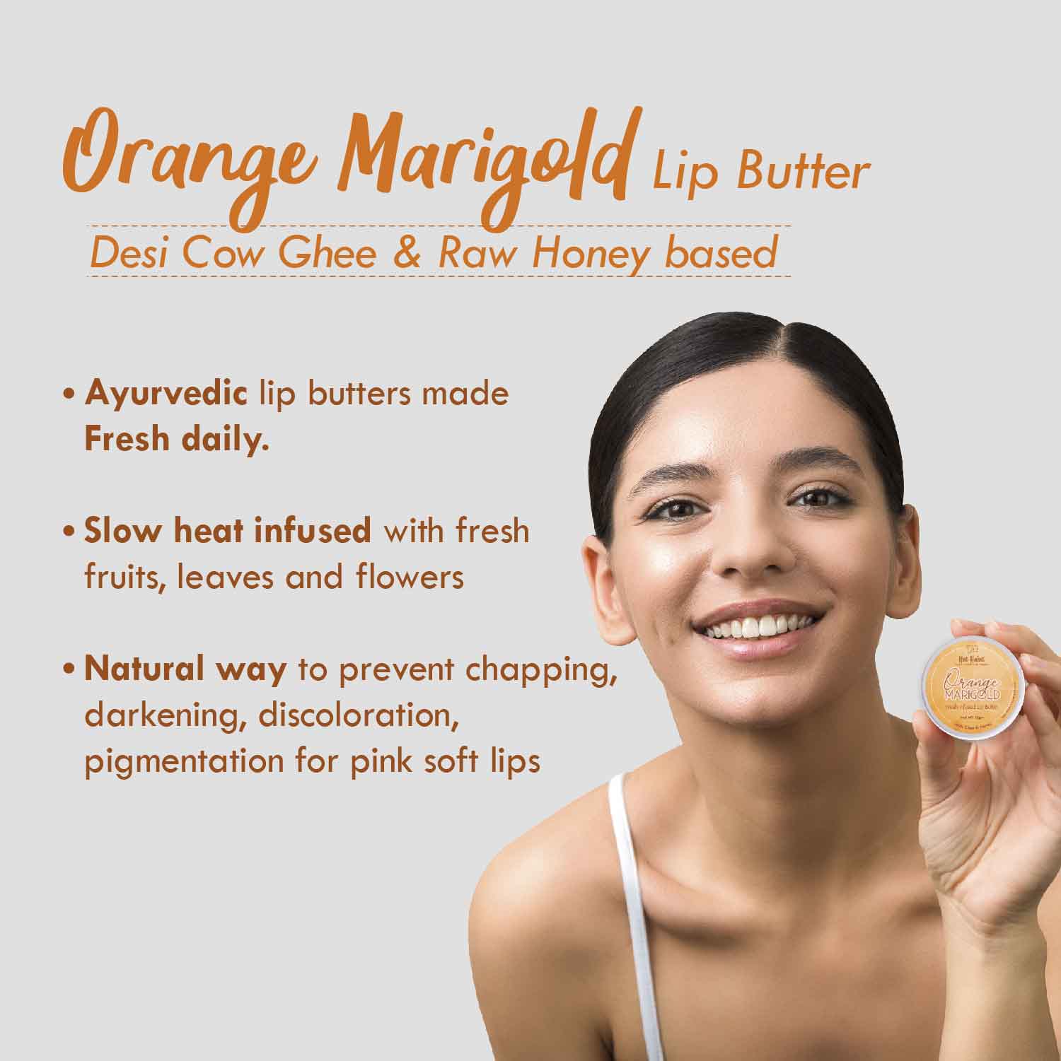 Desi Ghee & Honey Lip Balm, Orange Marigold Lip Butter For Lip Pigmentation & Chapped Lips