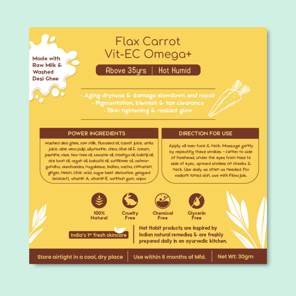 Flax Carrot Light Moisturizer For Combination Skin, Moisturizer Cream With Vit E C Omega+