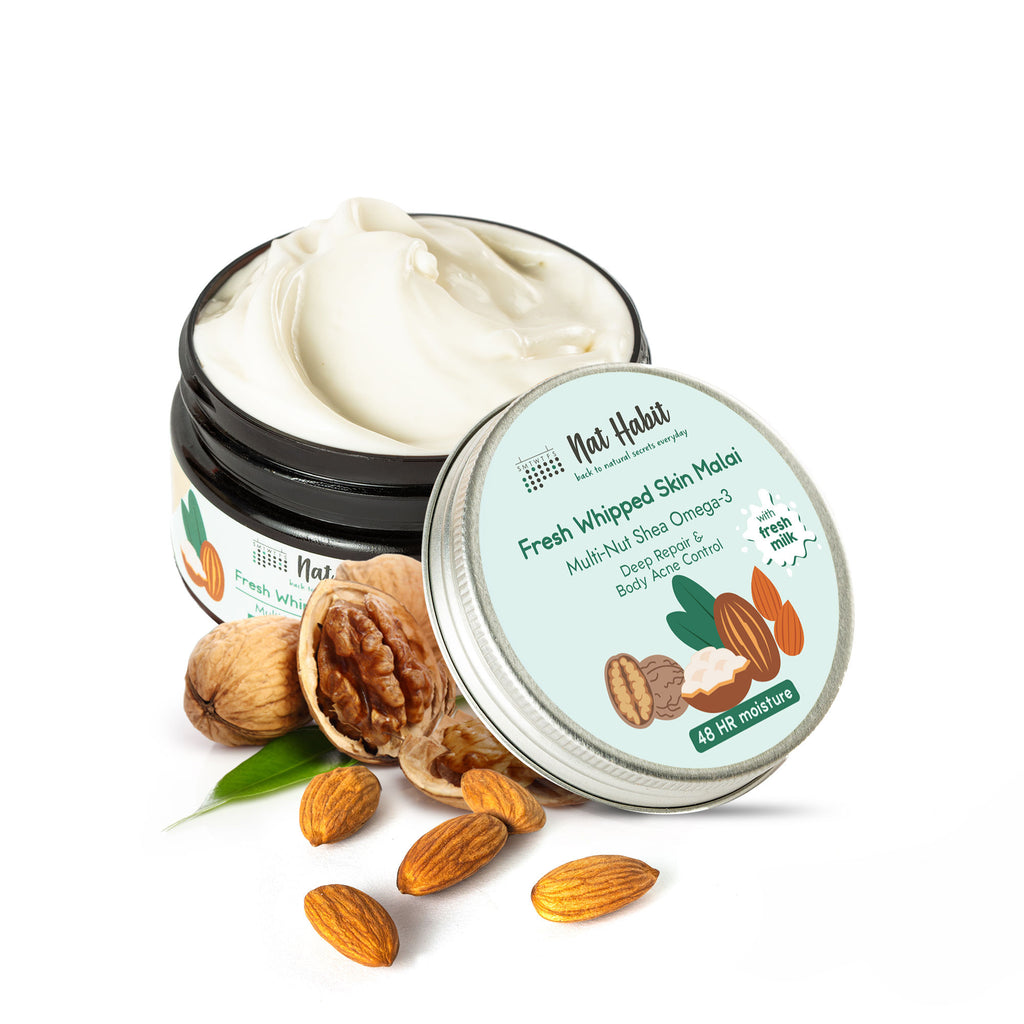 Multi Nut Shea Omega3 Malai Body Butter for Dry Skin & Body Acne 48 HR Moisture - 120 g