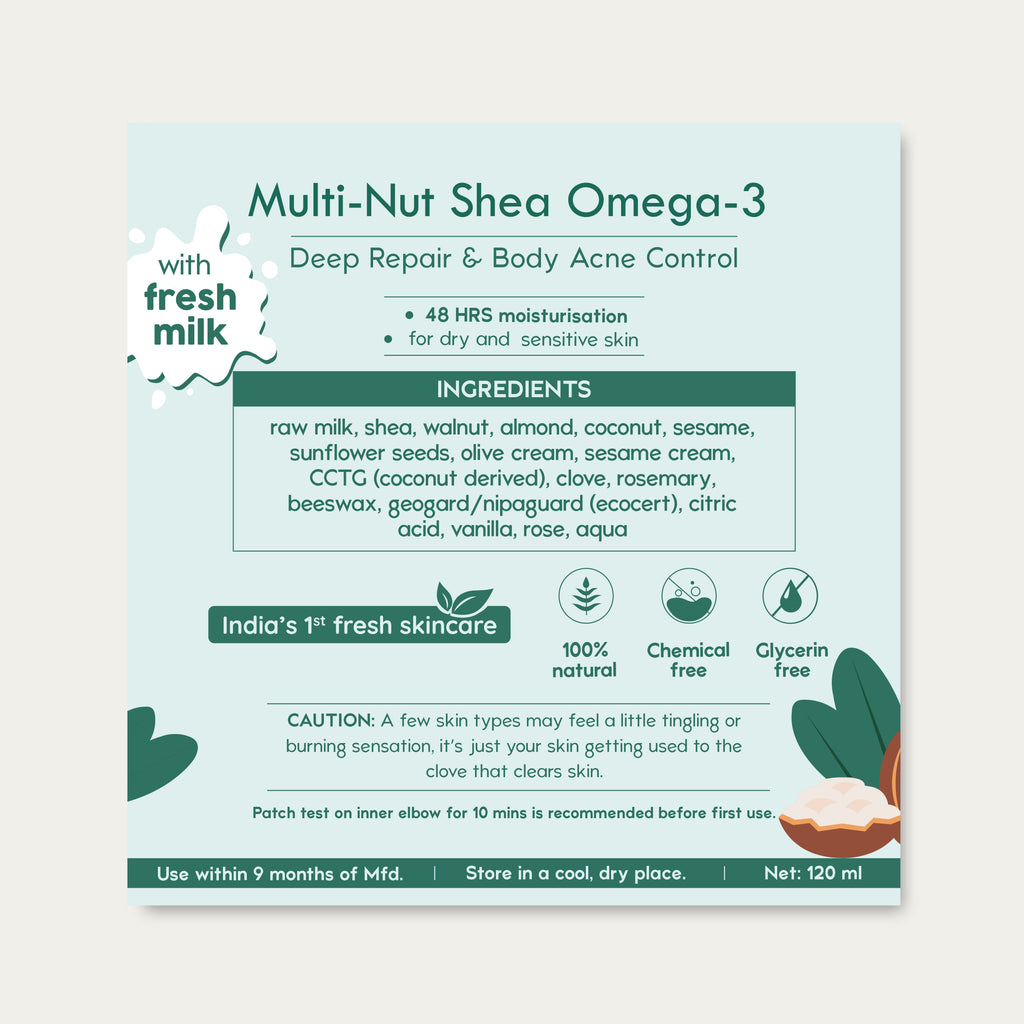 Multi Nut Shea Omega3 Malai Body Butter for Dry Skin & Body Acne 48 HR Moisture