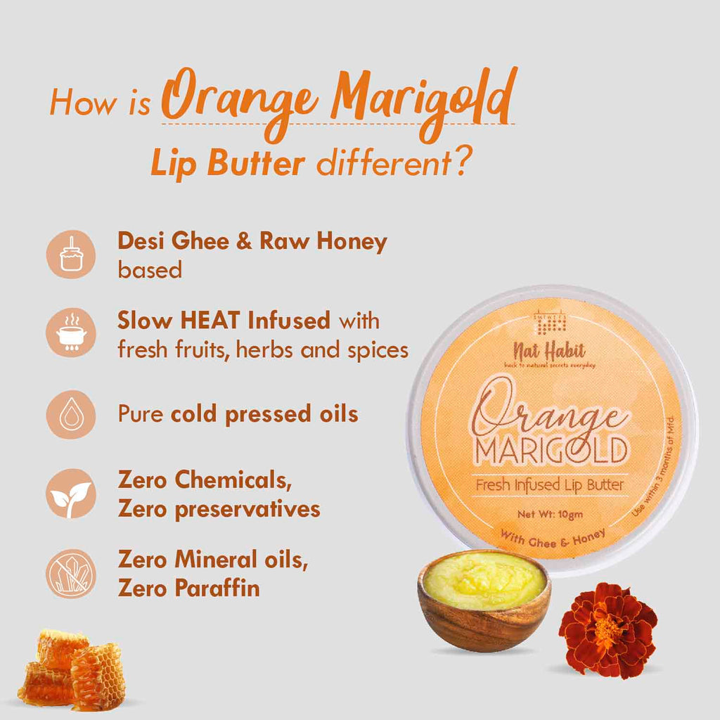 Desi Ghee & Honey Lip Balm- Orange Marigold Lip Butter For Lip Pigmentation & Chapped Lips