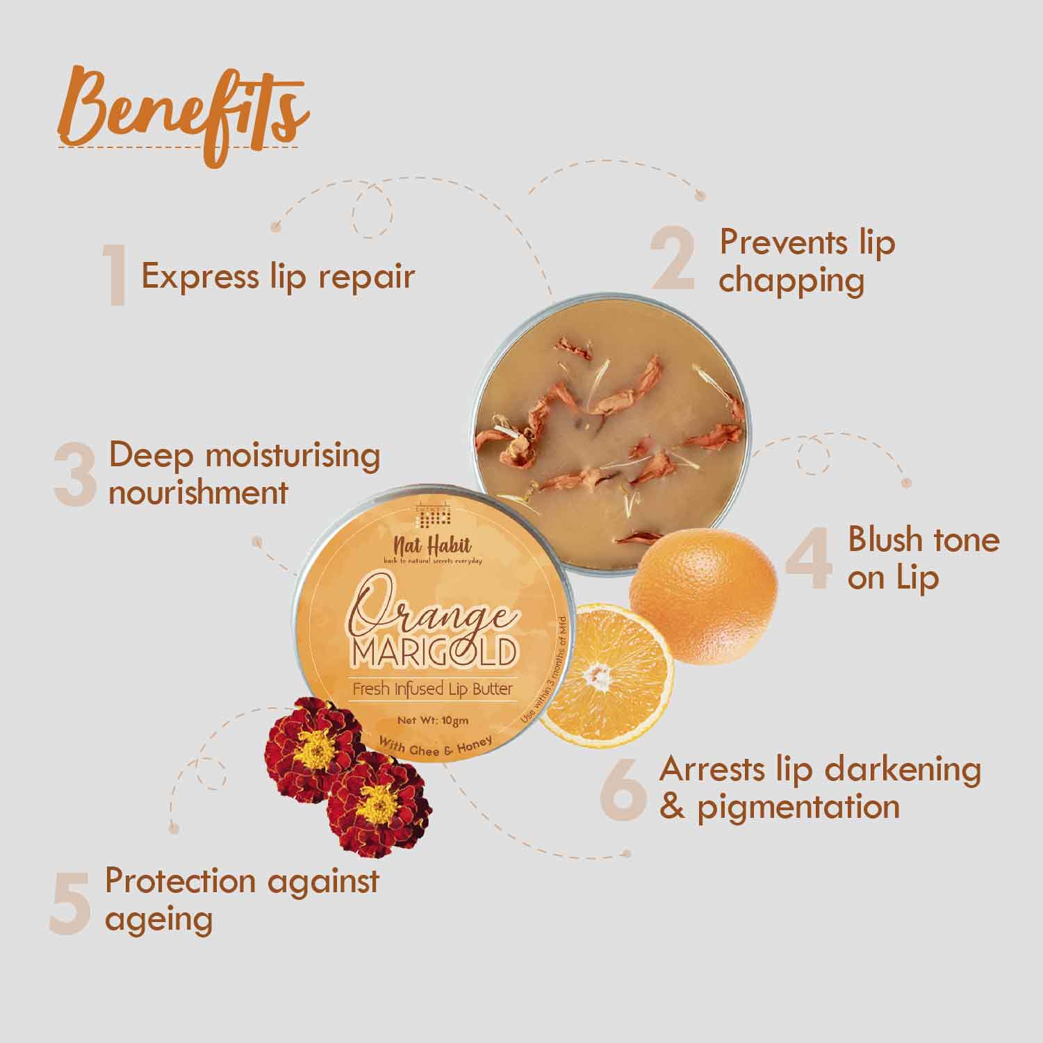 Desi Ghee & Honey Lip Balm- Orange Marigold Lip Butter For Lip Pigmentation & Chapped Lips