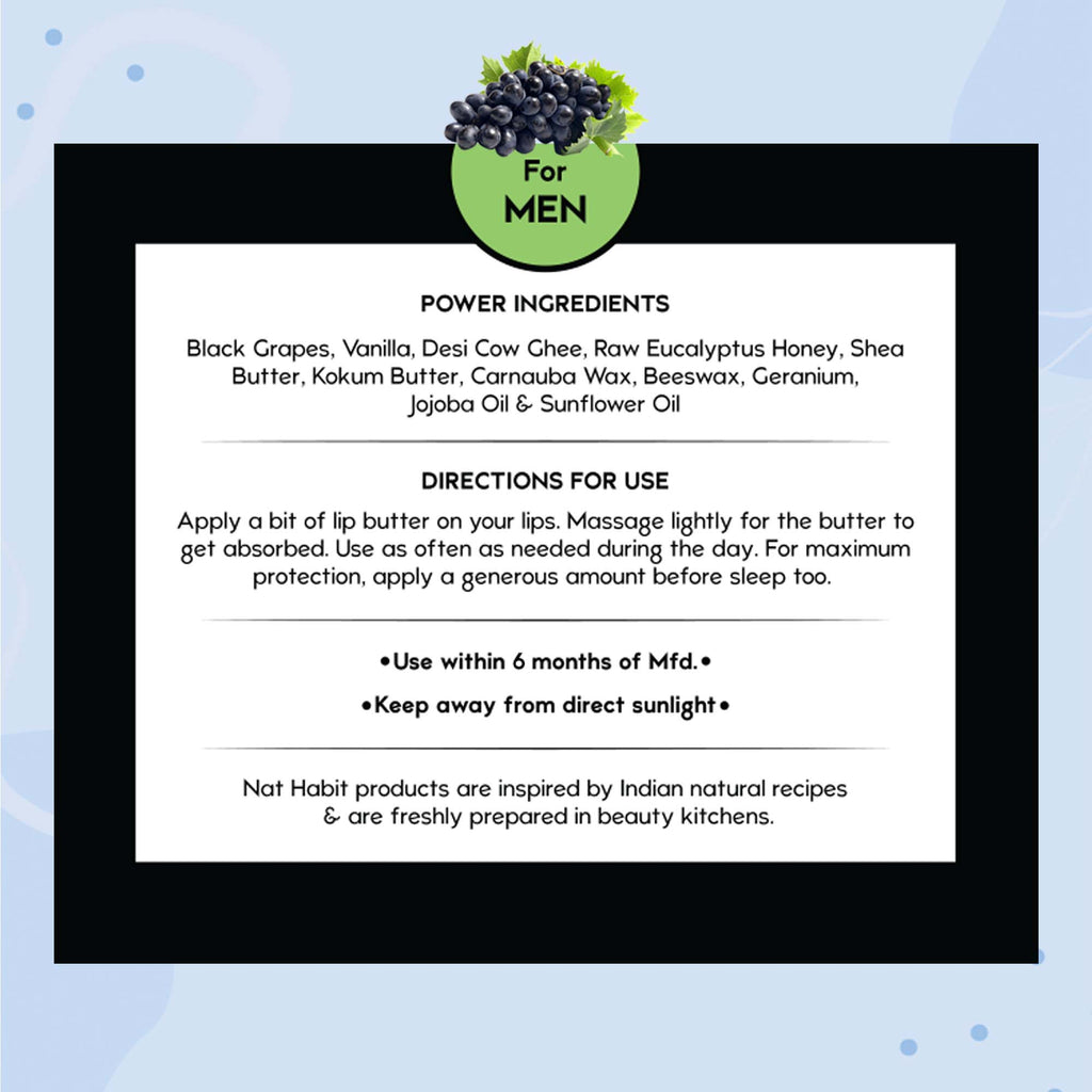 Desi Ghee & Honey Lip Balm- Non Tinted Black Grape Lip Butter For Dark Lip Lightening, Men