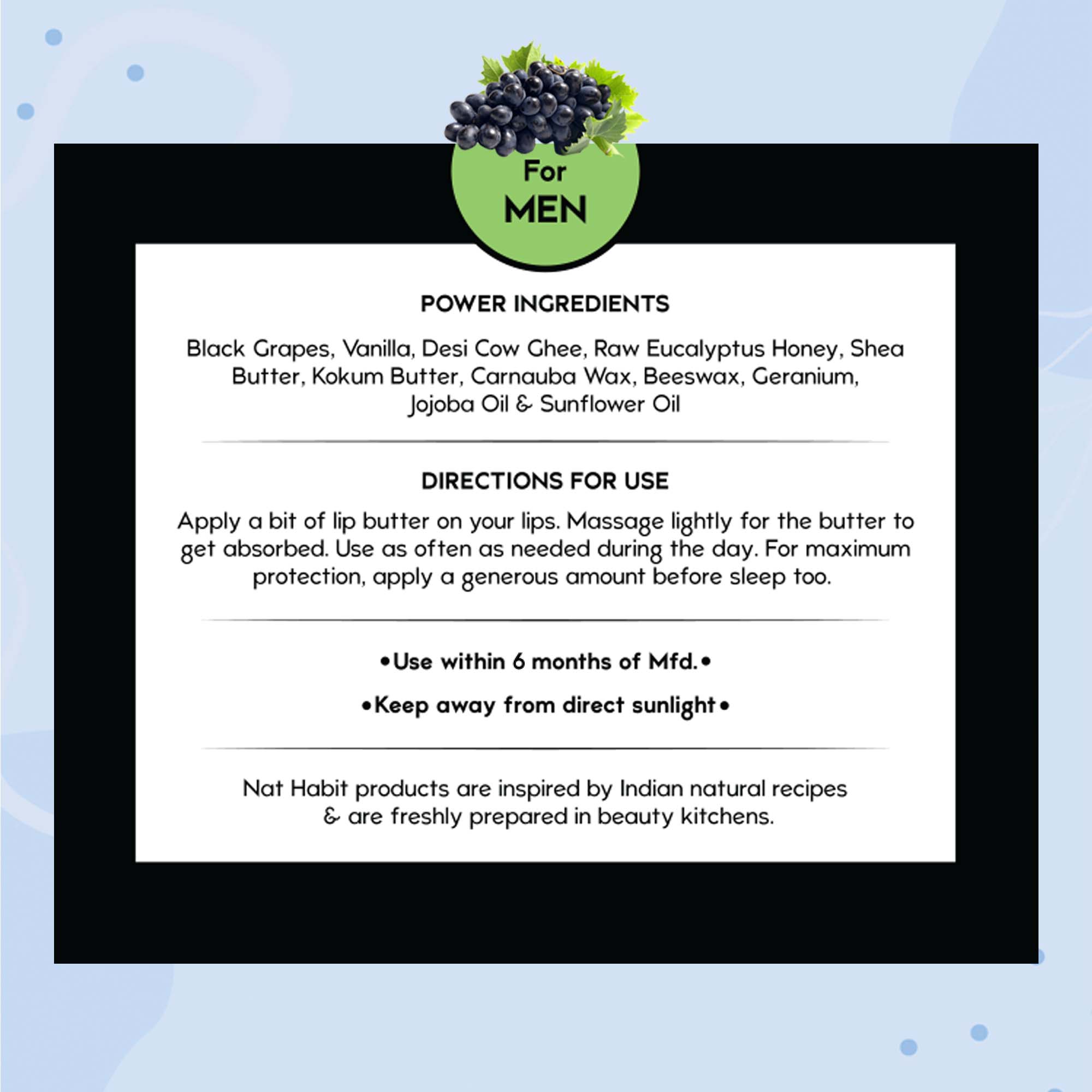 Desi Ghee & Honey Lip Balm- Non Tinted Black Grape Lip Butter For Dark Lip Lightening, Men