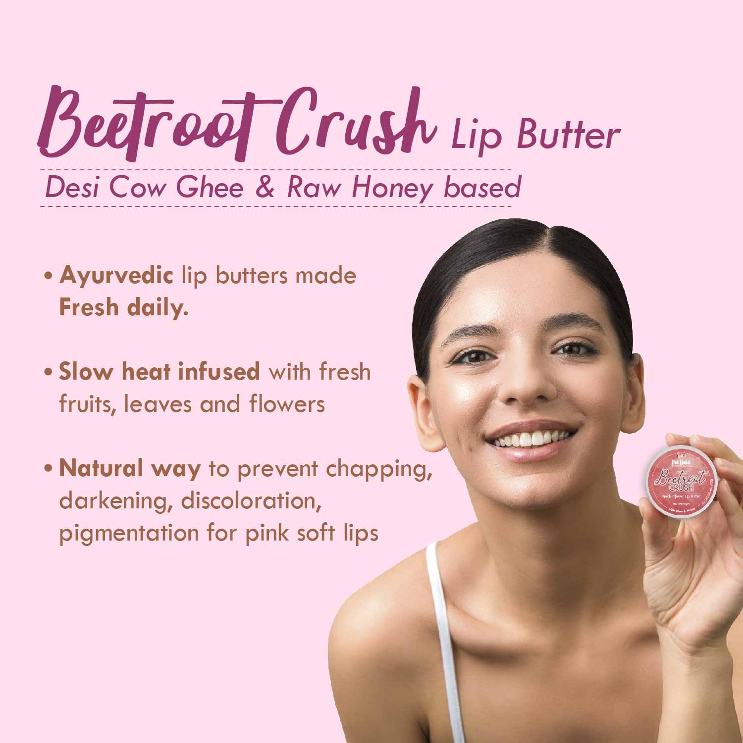 Desi Ghee & Honey Lip Balm- Beetroot Crush Lip Butter For Natural Pink Lips & Chapped Lips