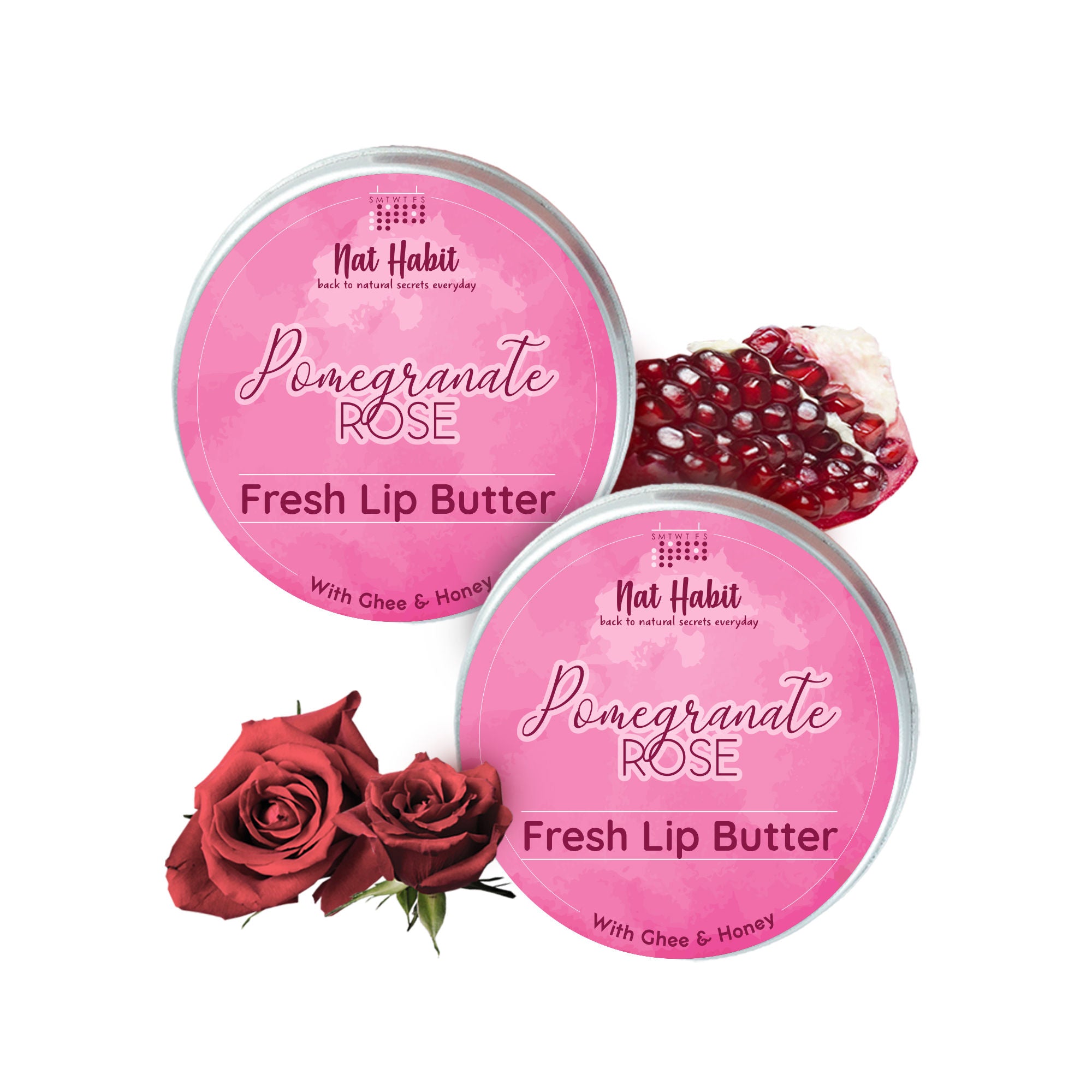 Desi Ghee & Honey Lip Balm, Pomegranate Rose Ayurvedic Lip Butter For Dark Lips Lightening