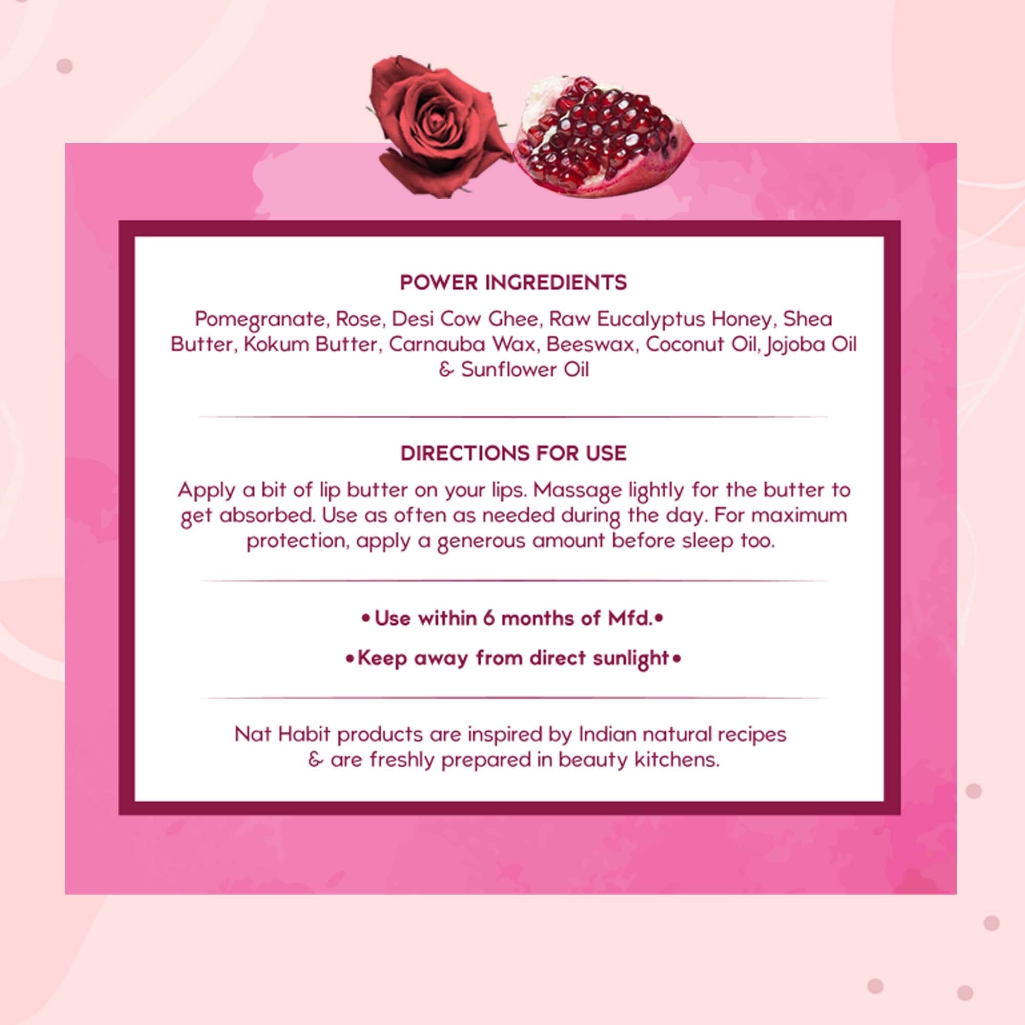 Desi Ghee & Honey Lip Balm, Pomegranate Rose Ayurvedic Lip Butter For Dark Lips Lightening