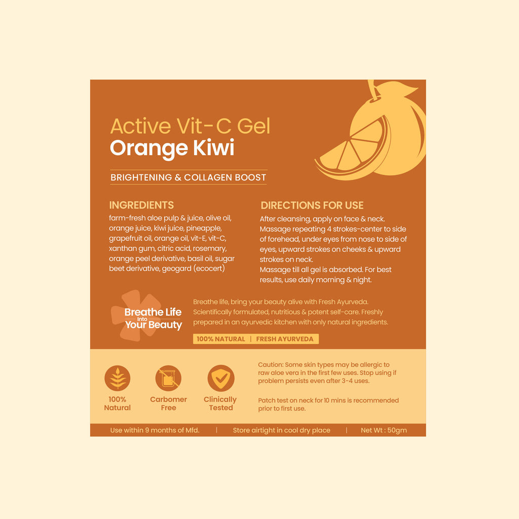 Active Orange Kiwi Vitamin C Face Gel Moisturiser For Brightening & Collagen Boost