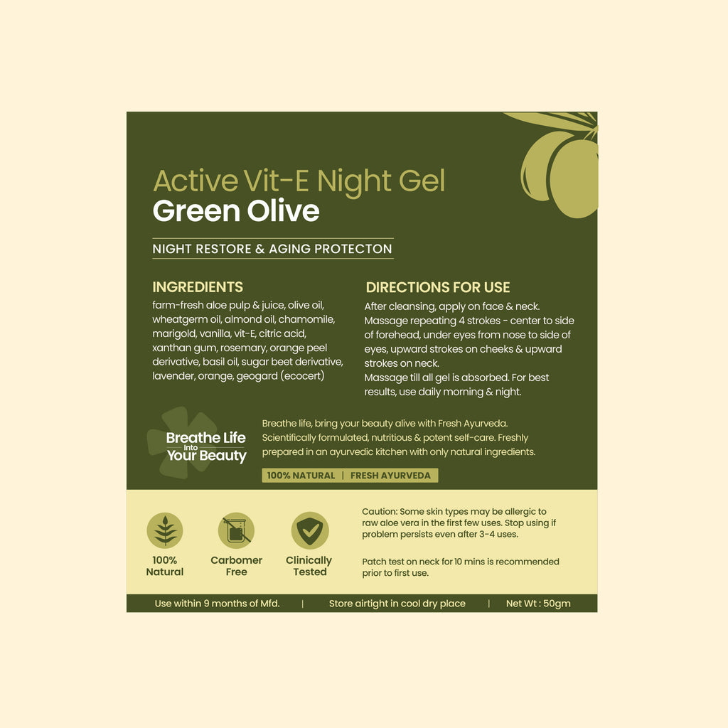 Active Olive Night Vitamin E Face Gel Moisturiser For Anti-Aging & Collagen Boost