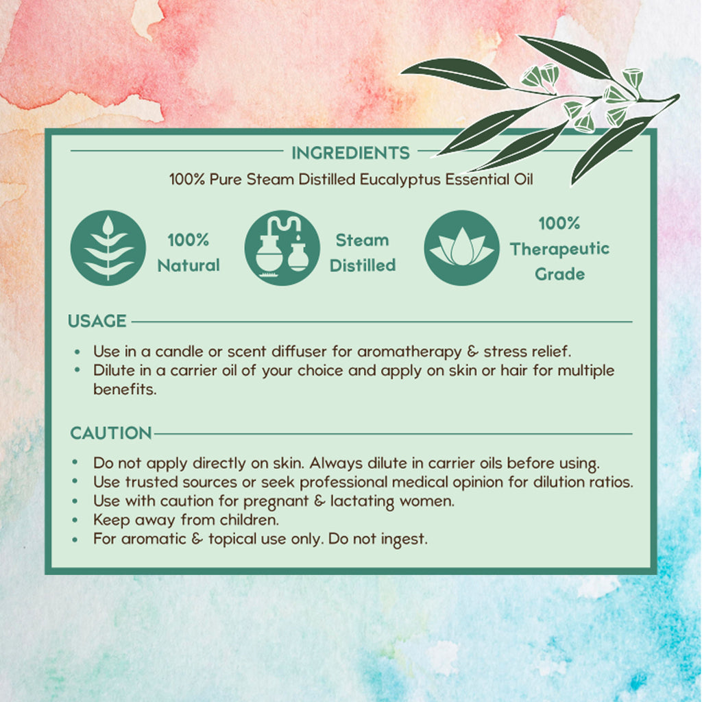 Nilgiri Eucalyptus Essential Oil, Steam Inhalation, Aromatherapy, Relax Muscle - 100% Pure