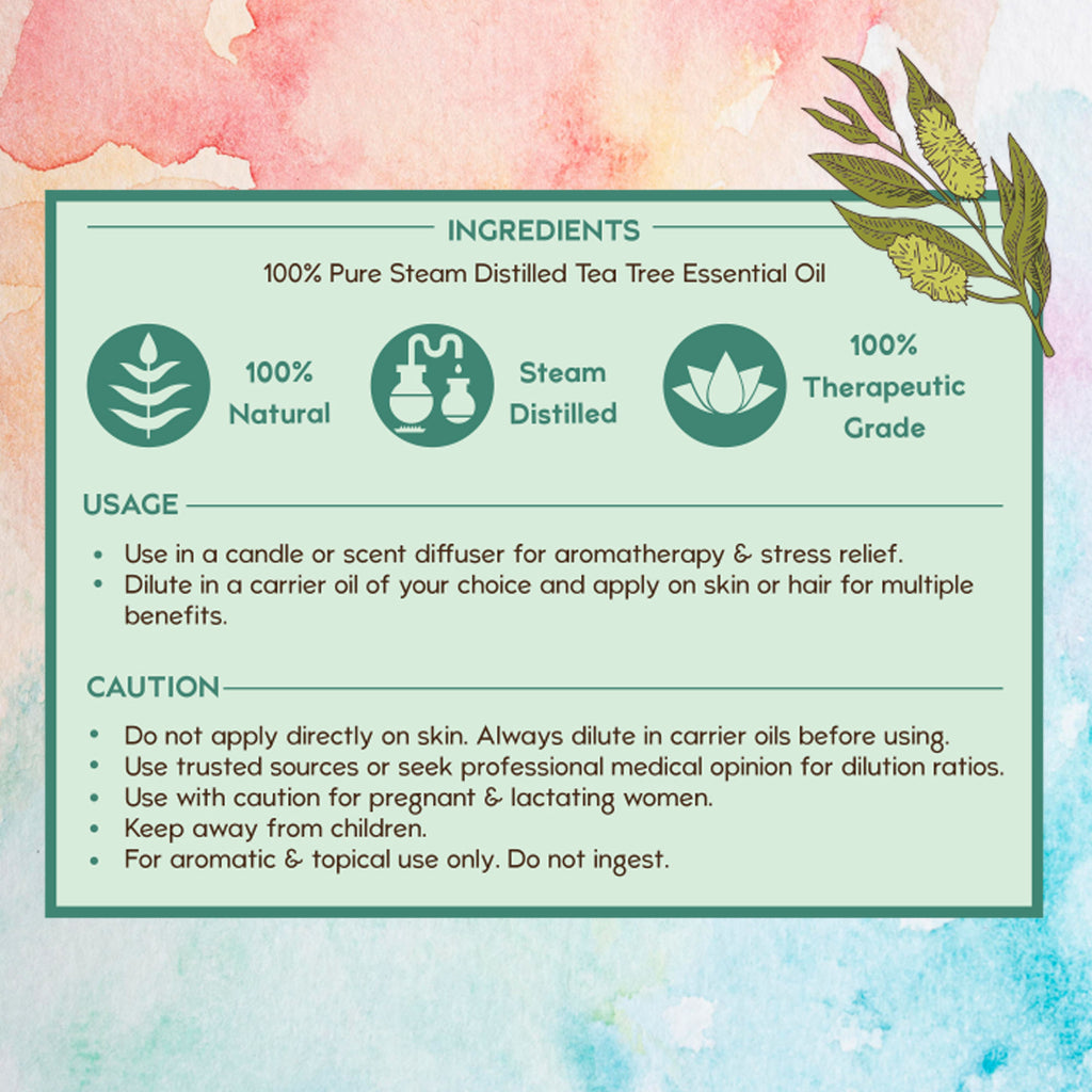 Tea Tree Essential Oil For Acne & Pimples, Blemishes & Flakes, Undiluted & 100% Pure