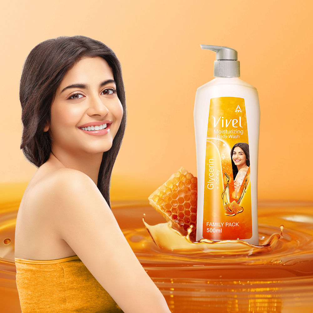 Moisturizing Body Wash Glycerin & Honey Pump Bottle Shower Gel for Soft Glowing Skin