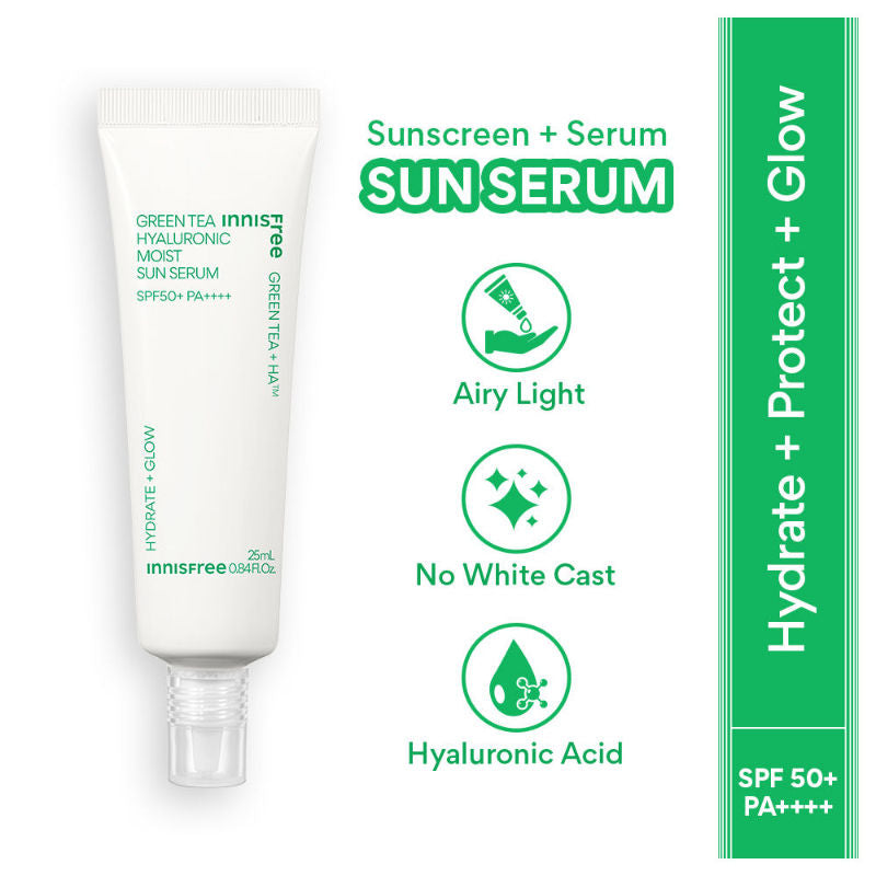 Green Tea Hyaluronic Sunscreen Serum SPF 50+ PA++++ No White Cast Lightweight & Hydrating