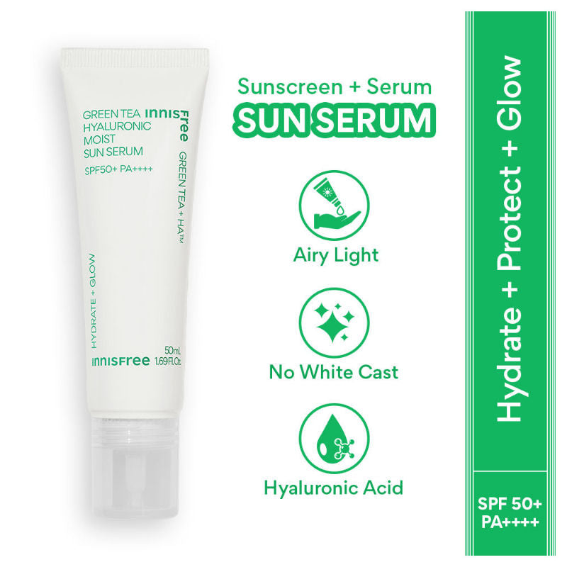 Green Tea Hyaluronic Sunscreen Serum SPF 50+ PA++++ No White Cast Lightweight & Hydrating - 50ml