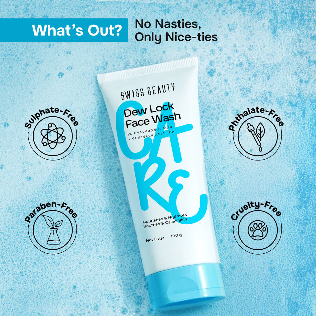 Care Dew Lock Face Wash 1% Hyaluronic Acid & Centella Asiatica, Deep Cleansing Action
