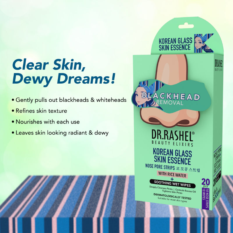 Korean Glass Skin Essence Nose Strips - 20 Strips(10 Strip+ 10 Wipes)