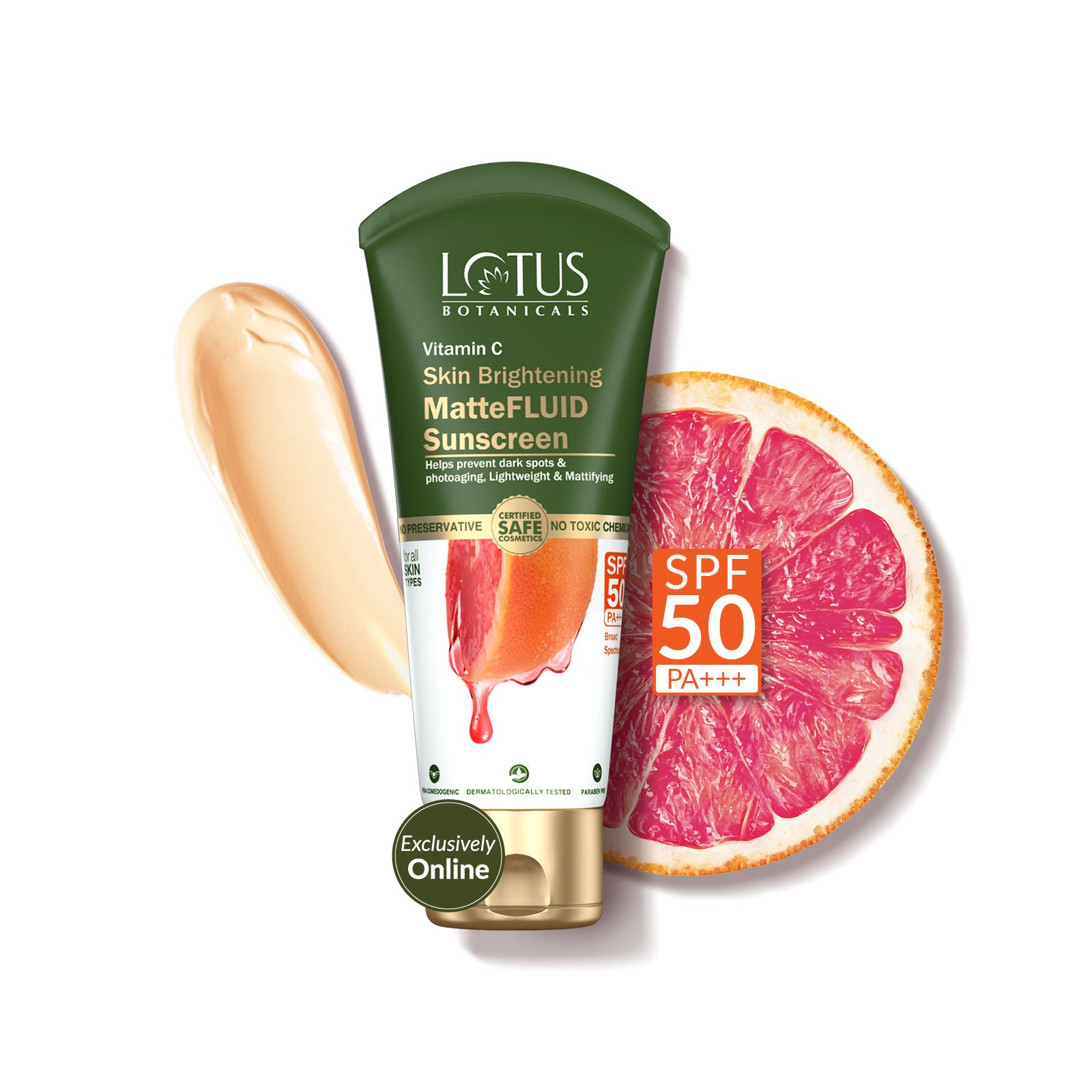Lotus Botanicals Vitamin C Skin Brightening Mattefluid Sunscreen SPF 50 & No WhiteCast Formula - 50g