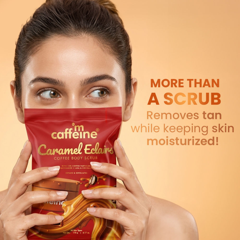 Caramel Eclairs Coffee Body Scrub, Smooth Skin & Reduces Tan, 10% Coffee Grounds & AHA