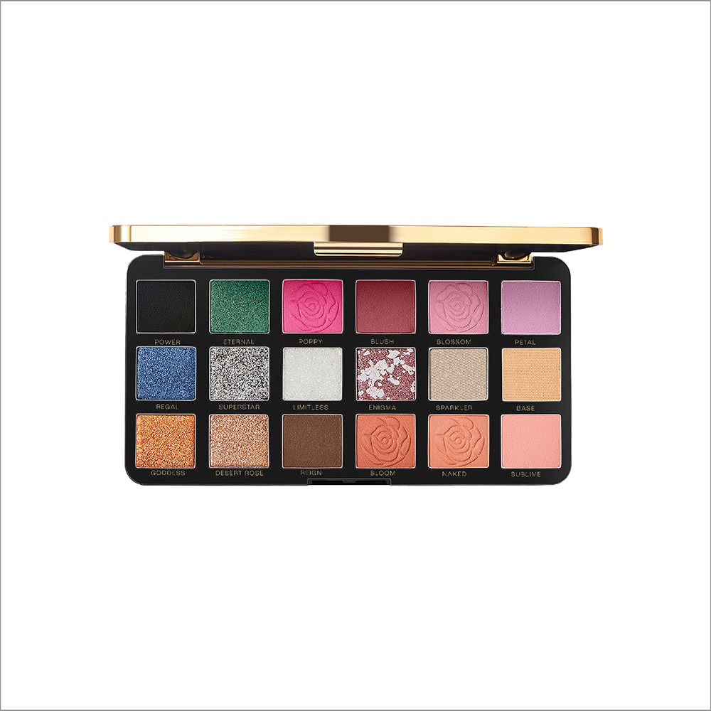 Rouge Bloom Eyeshadow Pro-Palette, 18 Shades For Infinite Looks, Infused With Rose Oil