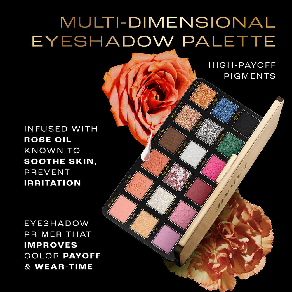 Rouge Bloom Eyeshadow Pro-Palette, 18 Shades For Infinite Looks, Infused With Rose Oil