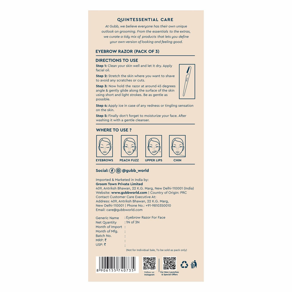 Face & Eyebrow Razor - Can Be Used On Upper Lips, Chin, Peach Fuzz, 3 pcs