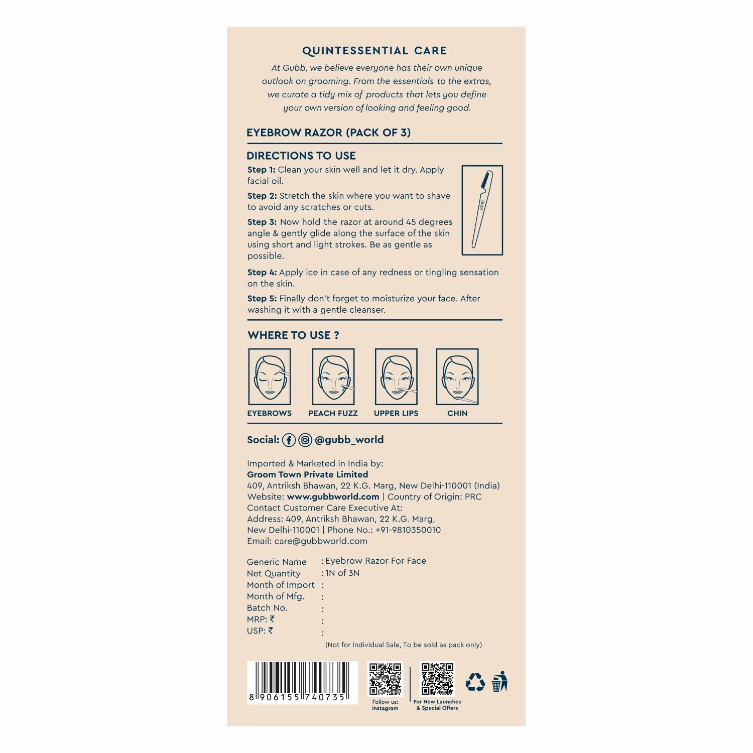 Face & Eyebrow Razor - Can Be Used On Upper Lips, Chin, Peach Fuzz, 3 pcs