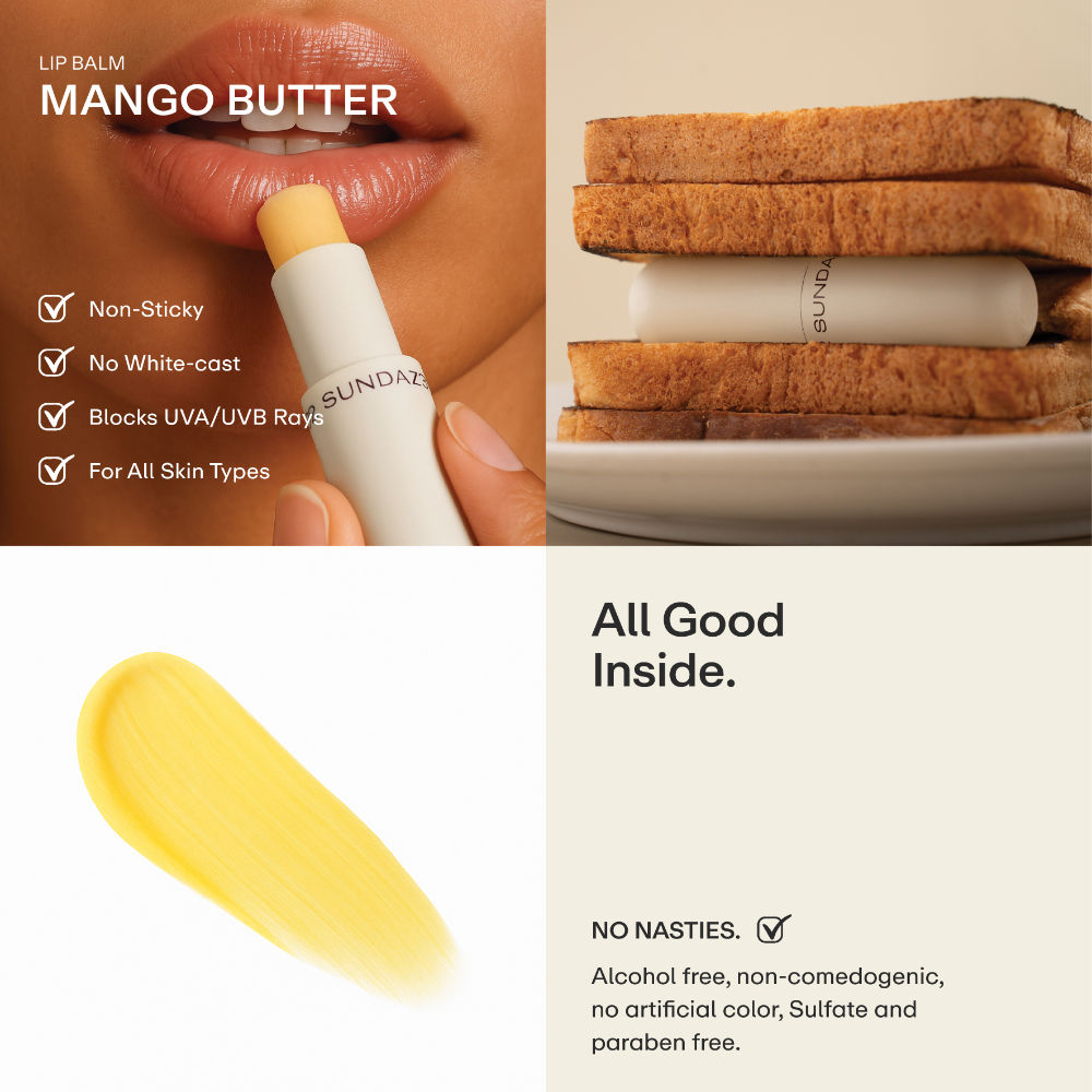 100% Natural Mango Butter Lip Balm for Dry & Pigmented Lips with SPF 30 PA+++