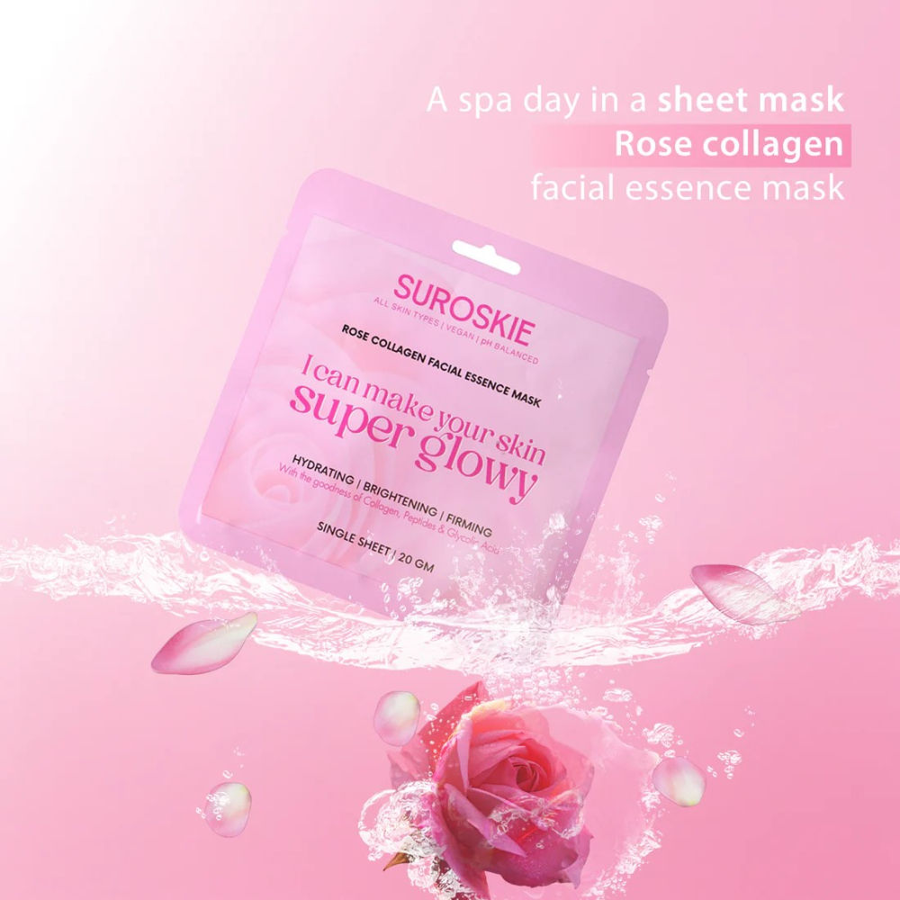 Rose Collagen Facial Essence Mask With Collagen & Glycolic Acid