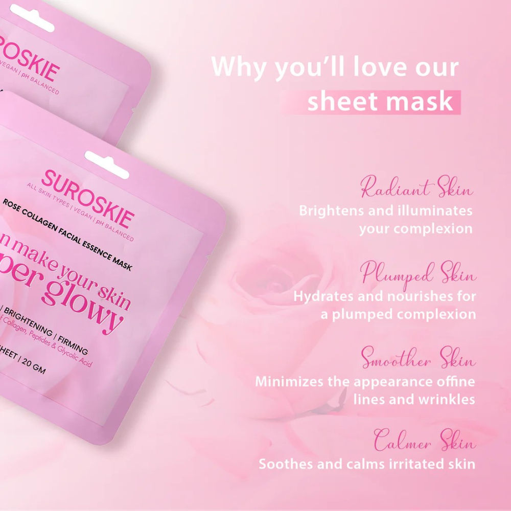 Rose Collagen Facial Essence Mask With Collagen & Glycolic Acid