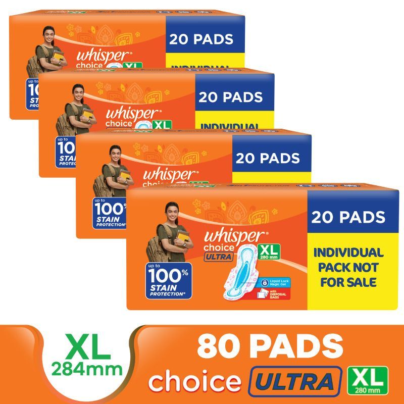 Choice Ultra XL Thin XL Sanitary Pads-upto 100% Stain protection with side safe Wings,80 Pad