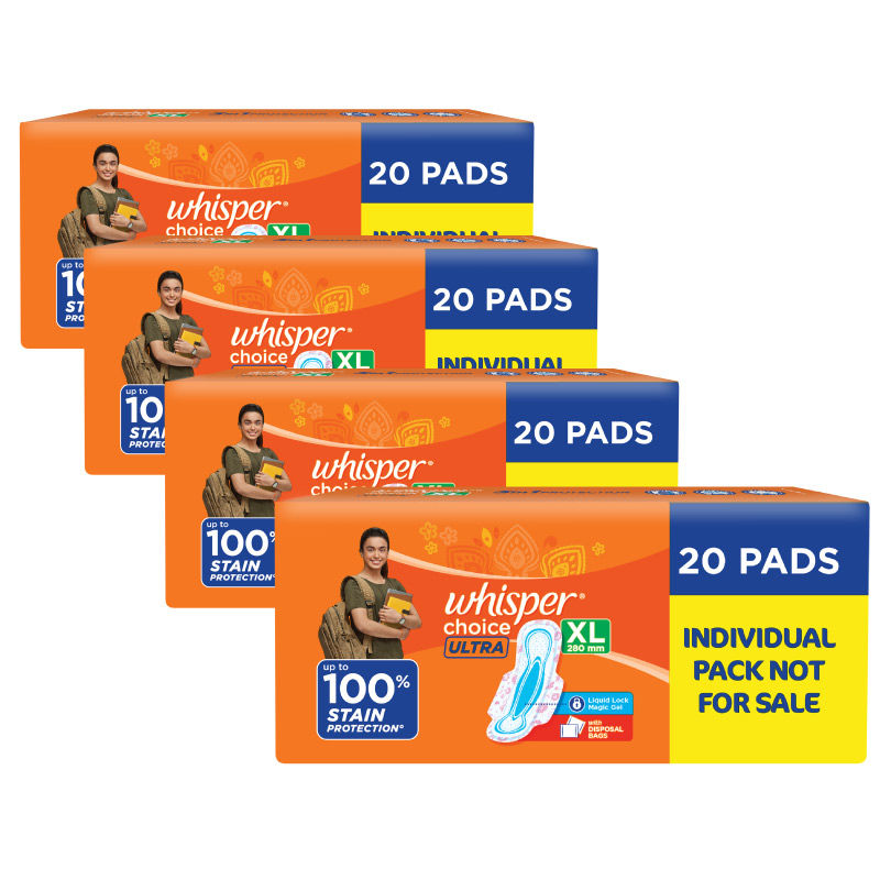 Choice Ultra XL Thin XL Sanitary Pads-upto 100% Stain protection with side safe Wings,80 Pad